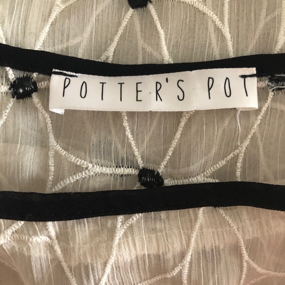 Potter's Pot/Anthropologie Sheer White/Black Top - Picture 9 of 9